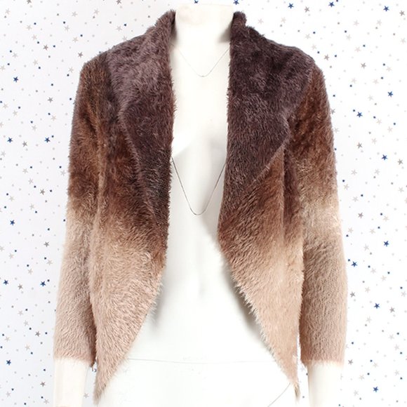 Fuzzy Ombre Cardigan Sweater Brown - Picture 2 of 7